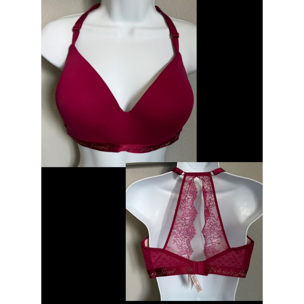 Victoria Secret Pink Bra Womens 36DD Burgundy Wireless Push Up Lightly Lined
